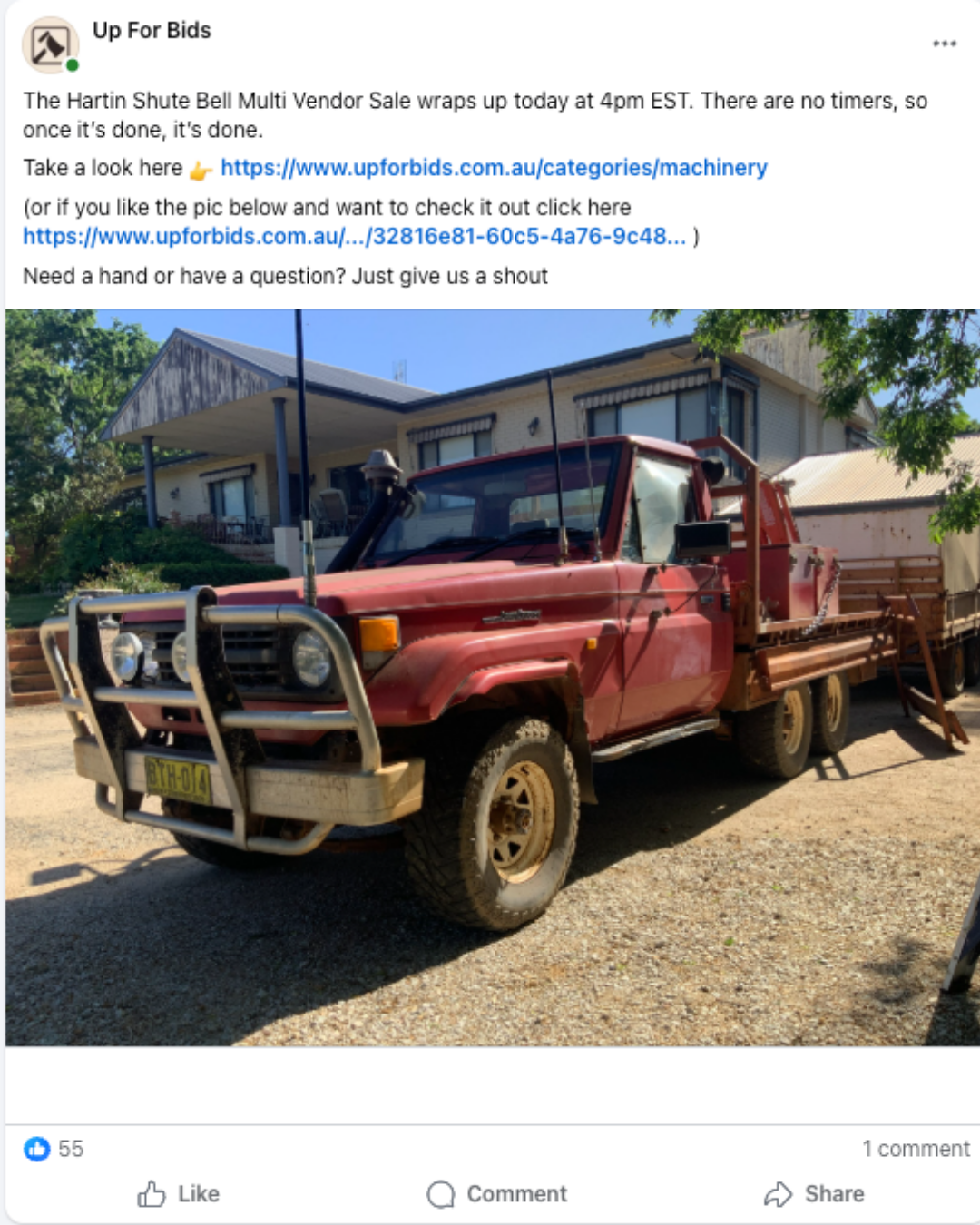 Up For Bids social media advertising example
